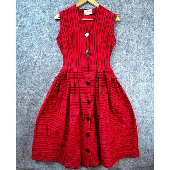 Vintage Jonathan Logan Dress Womens Small Red Corduroy Retro PinUp Playful MCM - Picture 1 of 7